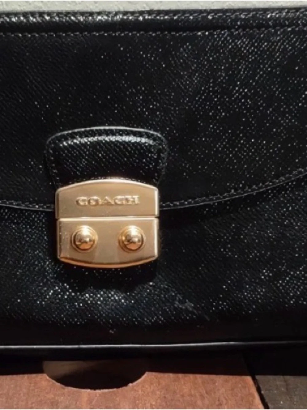 Coach Black Leather Clutch with Gold-Tone Push Lock
